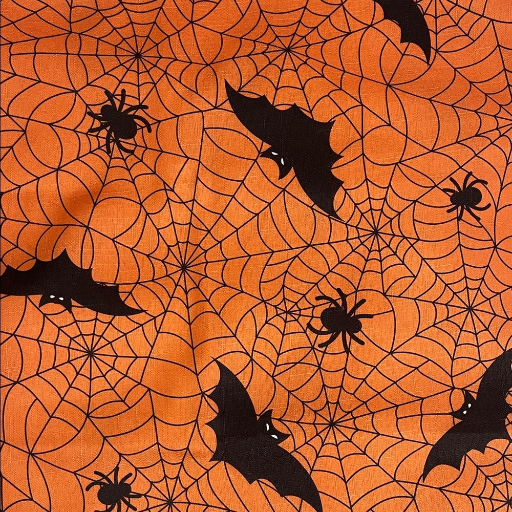 Halloween Orange and Black Spider and Bat Kitchen Tablecloth